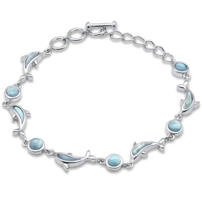 Dolphins Natural Larimar .925 Sterling Silver Bracelet...