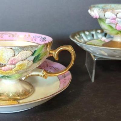 Vintage Hand Painted Pearlescent Teacups