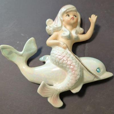 Vintage Lefton Mermaid and Dolphin Wall Plaque #6445