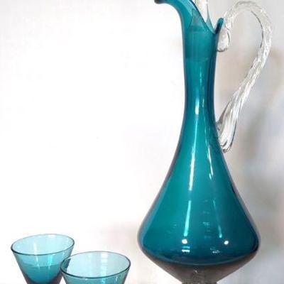 Empoli Hand-blown Teal Cordial Decanter
