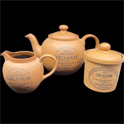 Lot 152   0 Bid(s)
Henry Watson Pottery, The Original Suffolk Tea Pot, Creamer and Sugar
