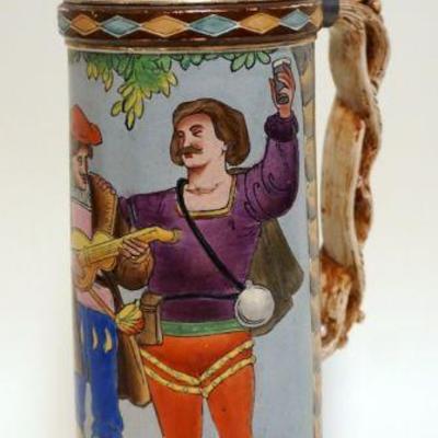 1050	GERMAN STEIN WITH HINGED FIGURAL LID, APPROXIMATELY 17 IN H
