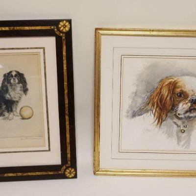 1172	DOG ARTIST SIGNED WATERCOLOR & PRINT	DOG ARTIST SIGNED WATERCOLOR & PRINT, WATERCOLOR FRAME MISSING GLASS, APPROXIMATELY 17 IN X 19 IN
