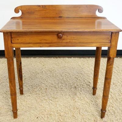 1223	NARROW PINE COUNTRY ONE DRAWER STAND	NARROW PINE COUNTRY ONE DRAWER STAND W/SCROLLED BACK, APPROXIMATELY 32 IN X 15 IN X 34 IN HIGH
