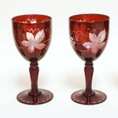 1052	RUBY CUT TO CLEAR CORDIAL GLASSES	RUBY CUT TO CLEAR CORDIAL GLASSES, APPROXIMATELY 5 IN HIGH
