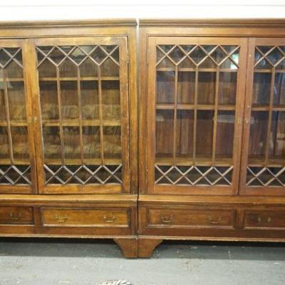 1143	STEP BACK 2 PART 4 DOOR BOOKCASE	STEP BACK 2 PART 4 DOOR BOOKCASE W/INDIVIDUAL LATICE WORK GLASS PAINTED DOORS OVER 4 DRAWERS &...