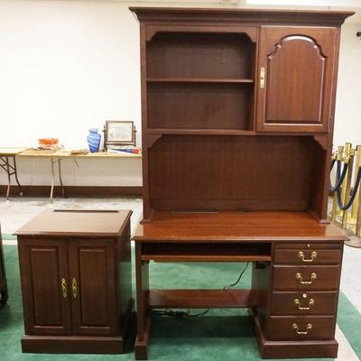 1019	ETHAN ALLEN CHERRY HUTCH TOP DESK WITH 2 DOOR STAND, APPROXIMATELY 38 IN X 24 IN X 79 IN H
