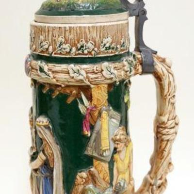 1049	GERMAN STEIN WITH HINGED FIGURAL LID, APPROXIMATELY 19 IN H
