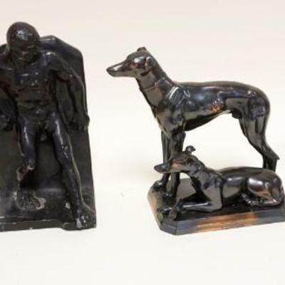 1058	2 PAIR OF BOOKENDS	2 PAIR OF BOOKENDS, FRANK ART MAN & DOGS, TALLEST APPROXIMATELY 9 IN HIGH
