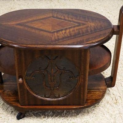 1038	ART DECO STYLE WALNUT INLAID ROLLING CART, APPROXIMATELY 28 IN X 17 IN X 23 IN

