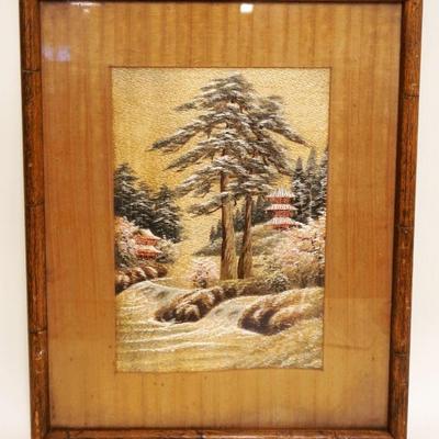1074	FRAMED ASIAN STITCHED SILK	FRAMED ASIAN STITCHED SILK, APPROXIMATELY 20 IN X 26 IN
