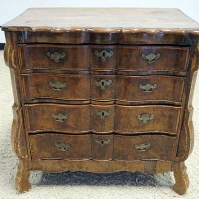1131	ANTIQUE ITALIAN CHEST	ANTIQUE ITALIAN 4 DRAWER CHEST, SOME LOSS TO MOLDING AND VENEER, APPROXIMATELY 32 IN X 20 IN X32 IN H
