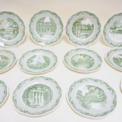 1164	LOT OF 12 ROYAL CAULDON ENGLAND PLATES	LOT OF 12 ROYAL CAULDON DARTMOUTH COLLEGE ENGLAND PLATES, SOME DISCOLORATION, 10 1/2 IN
