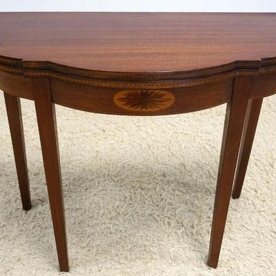 1037	MAHOGANY INLAID FLIP TOP GAME TABLE, APPROXIMATELY 36 IN X 18 IN X 31 IN H
