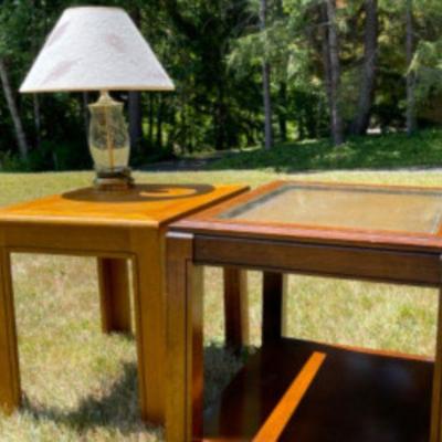 2 Side Tables and Glass Lamp