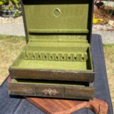 Vintage Oak Felt Lined Silver Storage Box