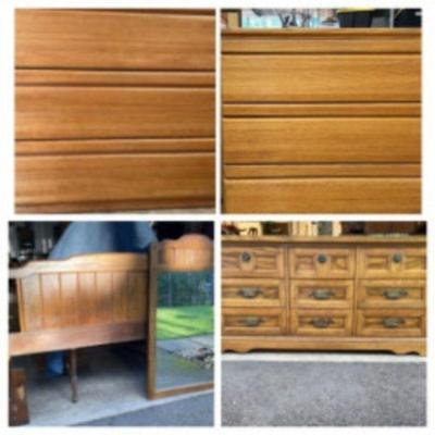 Easy DIY Refinishing Project! One Headboard, One Mirrror, 2 Nightstands, One Dresser. 