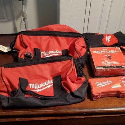 #3512 â€¢ Milwaukee Impact Drill 2 Tool Bags Drill bits Diablo Jig saw Blades...
