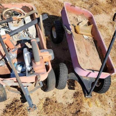 #1070 â€¢ Two Red wagons, Ridgid Power tools and nails
