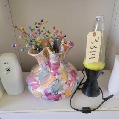 #3314 â€¢ Lava Lamp, Antique Vase, and 2 Ait freshener Sprayers
