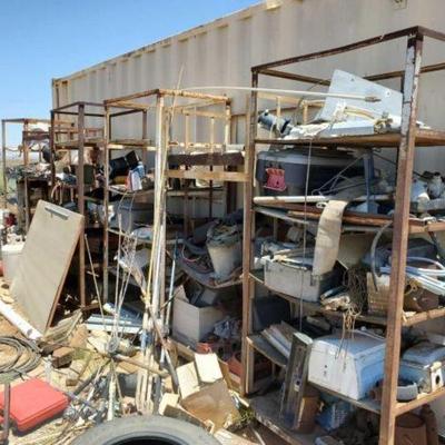 #2022 â€¢ 6 Rolling Racks of Fishing Poles, Engine Parts, Welding Helmets,...
