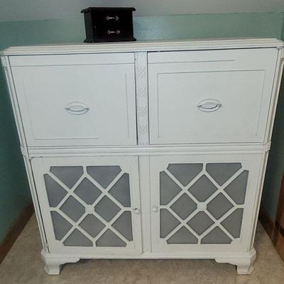 Record player cabinet painted and converted to storage