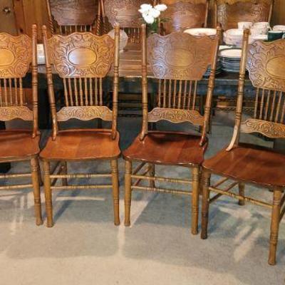 Oak pressed back chairs.
Set of 6
Also a set of 4