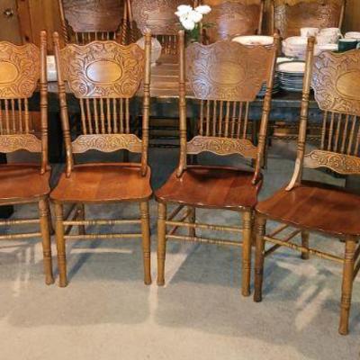 Oak pressed back chairs.
Set of 6
Also a set of 4