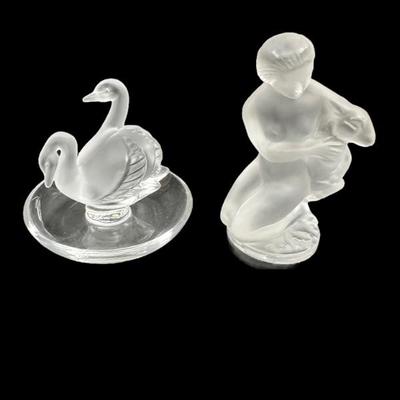 Lalique France Crystal Swan ring holder and Diana The Huntress Figurine