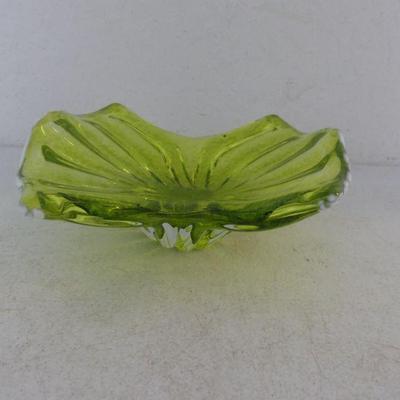 Vintage Signed Young & Constantin Green Art Glass Dish