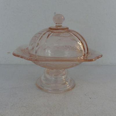 Vintage 1980s Federal Glass "Madrid Recollection-Pink" Footed Candy Dish