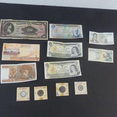 Vintage 1919-1984 Currency From Around the World - 4 Coins & 8 Paper