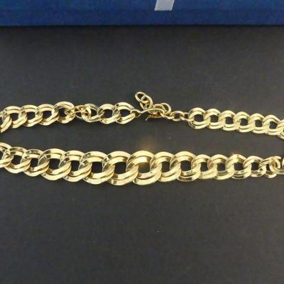 Vintage 1950s Stamped Monet Graduated Double Curb Chain Choker Necklace - Gold Tone - 18