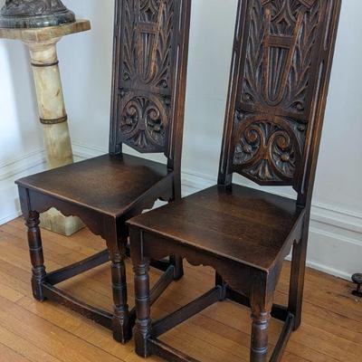 1920's Carved Oak Chairs