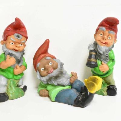 3 Hard Plastic Garden Gnomes