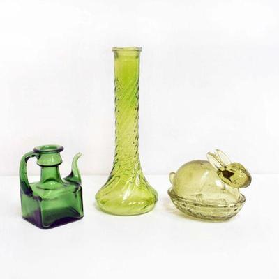 Green Glass Vase / Bowl / Pitcher