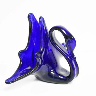 Cobalt Blue Glass Swan Napkin Holder