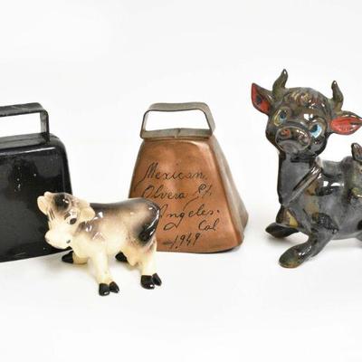 2 Cow Bells + Cow Figurines