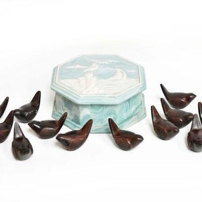 Pottery Barn Bronze Card Holers + Blue Incolay Box