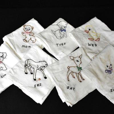 7 Hand Embroidered Kitchen Towels Mon-Fri