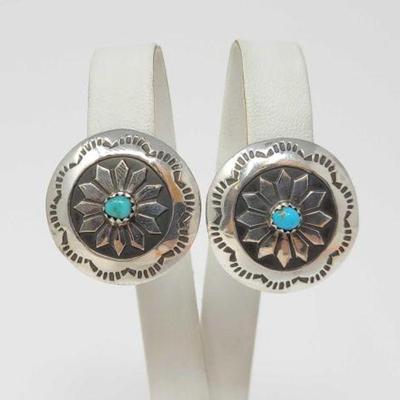 #556 â€¢ Native American Sterling Silver Turquoise Concho Earrings, 6g

