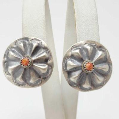 #562 â€¢ Native American Sterling Silver Spiney Oyster Concho Earrings, 4g
