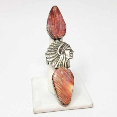 #508 â€¢ San Felipe Troncosa Spiny Oyster Sterling Silver Chief Ring, 29g
