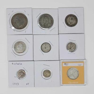 #2568 â€¢ (9) Silver Content Foreign Currency Coins

