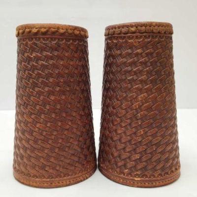 #675 â€¢ Leather Basket Weave Tooled Cowboy Cuffs
