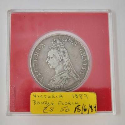#2562 â€¢ Sterling Silver 1889 Victorian Florin Coin
