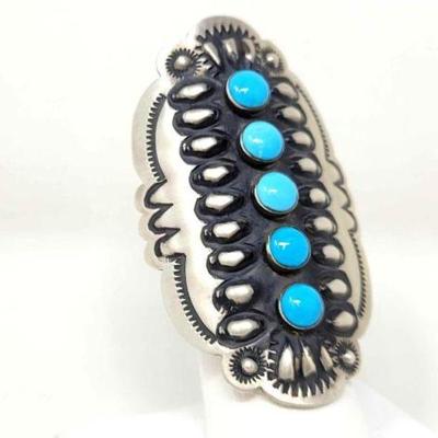 #510 â€¢ Native American L.Tahe Sterling Silver & Turquoise Statement Ring, 20g
