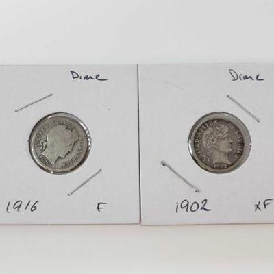 #2524 â€¢ 90% Silver 1902 & 1916 Barber Dimes
