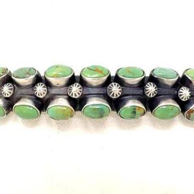 #506 â€¢ Native American S.Tso Sterling Silver Turquoise Cuff, 67.4g
