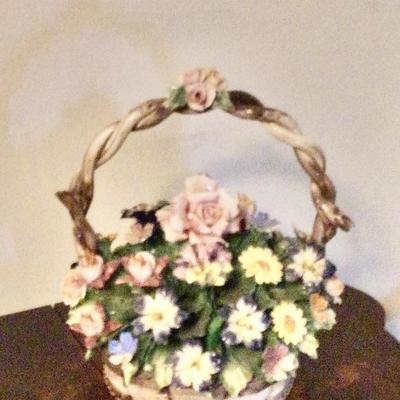 Basket of porcelain flowers